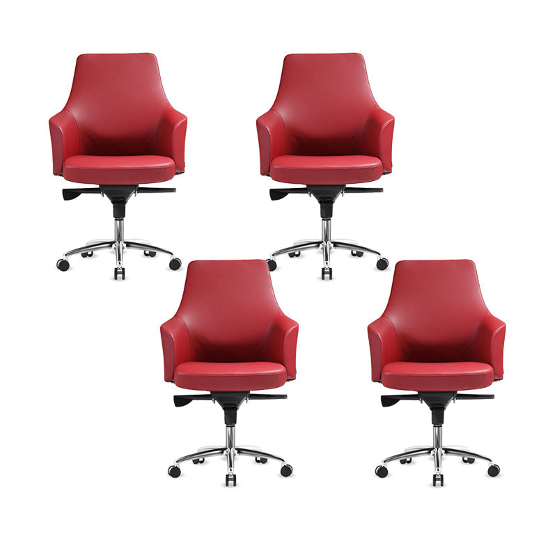 Contemporary Desk Chair Padded Arms Leather Advanced Office Chair Red 4 Piece Set Mid-Back (14-22 in.) Clearhalo 'furn' 'furn_office_chair' 'Furniture' 'Office Chairs' 'Office Furniture' 'office_chair' 6358749