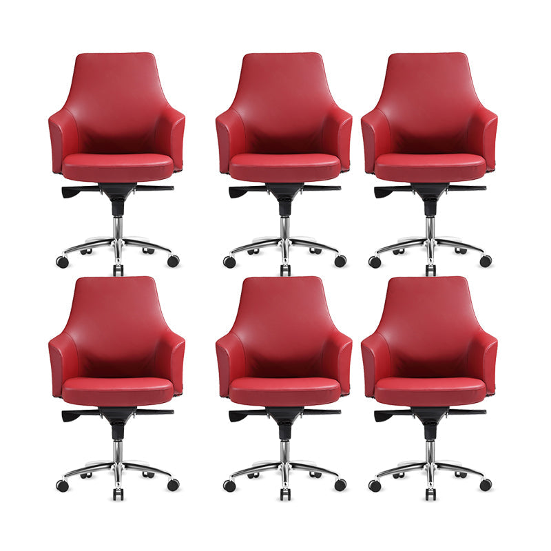Contemporary Desk Chair Padded Arms Leather Advanced Office Chair Red 6 Piece Set Mid-Back (14-22 in.) Clearhalo 'furn' 'furn_office_chair' 'Furniture' 'Office Chairs' 'Office Furniture' 'office_chair' 6358750
