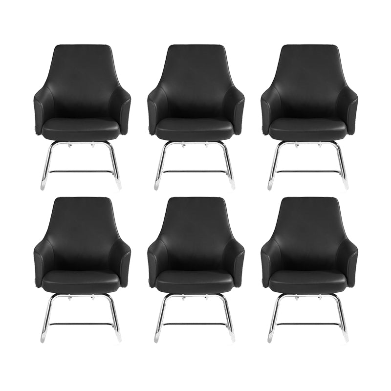 Contemporary Desk Chair Padded Arms Leather Advanced Office Chair Black 6 Piece Set Mid-Back (14-22 in.) Clearhalo 'furn' 'furn_office_chair' 'Furniture' 'Office Chairs' 'Office Furniture' 'office_chair' 6358755