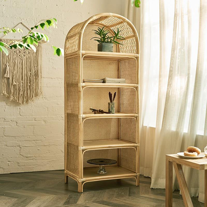 Modern Closed Back Natural Shelf Bookcase Bamboo Shelves Included Shelf for Bedroom