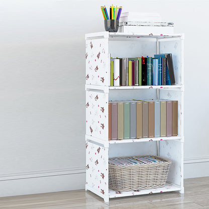 Contemporary Vertical Bookshelf Metal Study Room Bookcase with Fabric Bins