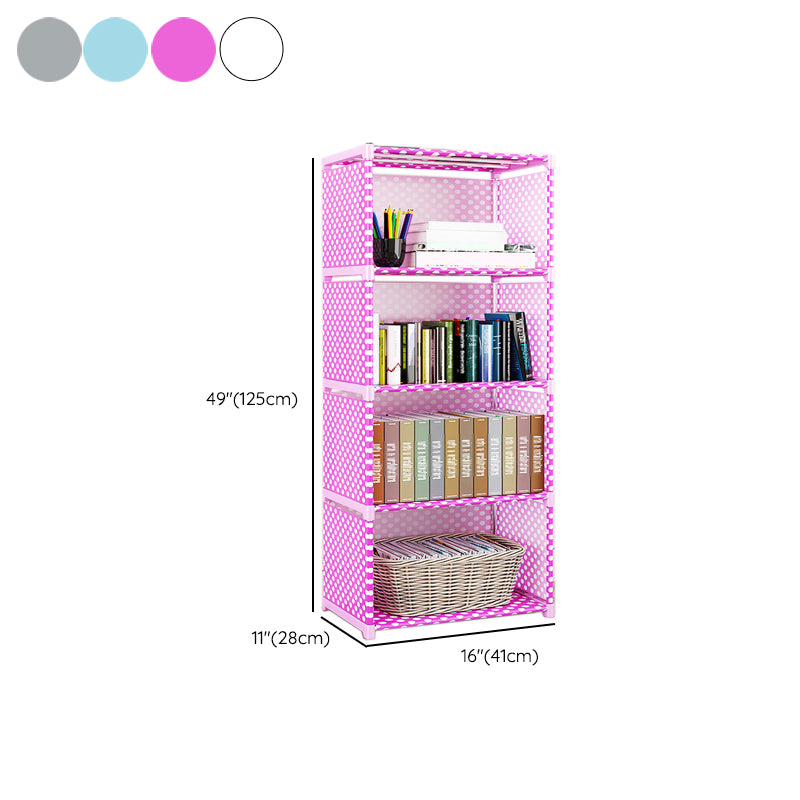 Contemporary Vertical Bookshelf Metal Study Room Bookcase with Fabric Bins