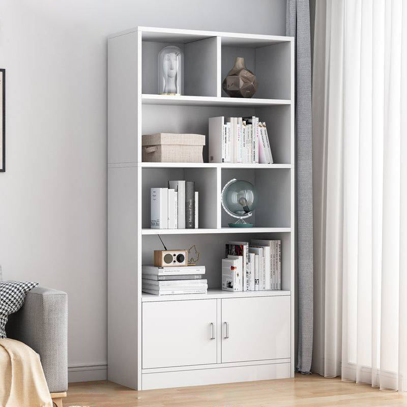 Modern Vertical Closed Back Bookcase Engineered Wood Bookshelf with Cabinets 23.6"L x 9.4"W x 70.9"H White Cabinets Clearhalo 'Bookcases' 'furn' 'furn_bookcases' 'Furniture' 'Office Furniture' 6359110