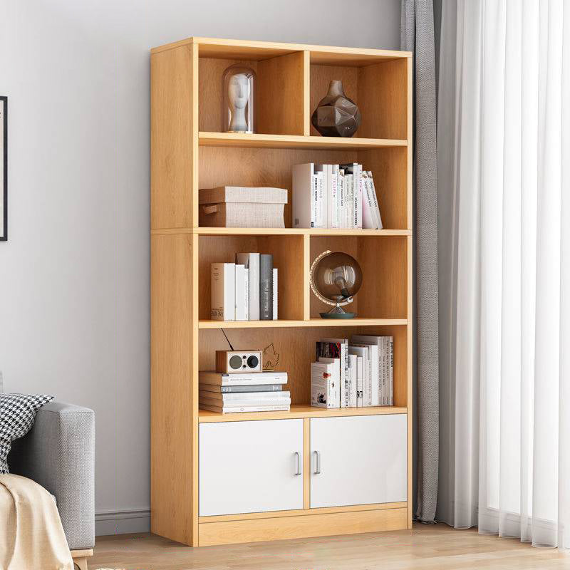 Modern Vertical Closed Back Bookcase Engineered Wood Bookshelf with Cabinets 23.6"L x 9.4"W x 70.9"H Natural Cabinets Clearhalo 'Bookcases' 'furn' 'furn_bookcases' 'Furniture' 'Office Furniture' 6359111