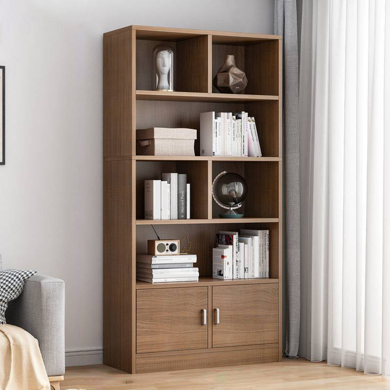 Modern Vertical Closed Back Bookcase Engineered Wood Bookshelf with Cabinets 23.6"L x 9.4"W x 70.9"H Walnut Cabinets Clearhalo 'Bookcases' 'furn' 'furn_bookcases' 'Furniture' 'Office Furniture' 6359113