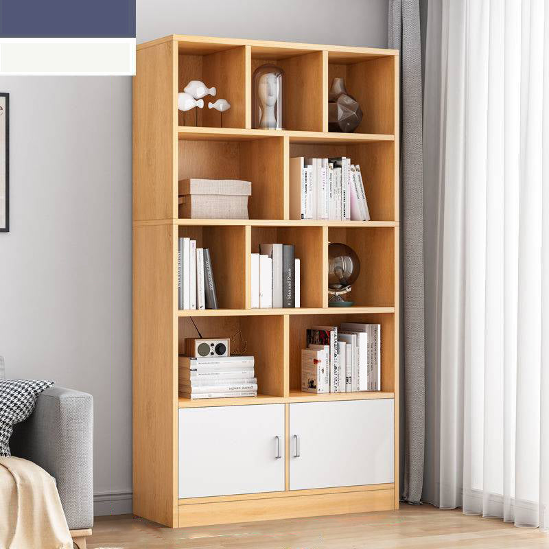 Modern Vertical Closed Back Bookcase Engineered Wood Bookshelf with Cabinets 31.5"L x 9.4"W x 70.9"H Natural Cabinets Clearhalo 'Bookcases' 'furn' 'furn_bookcases' 'Furniture' 'Office Furniture' 6359119