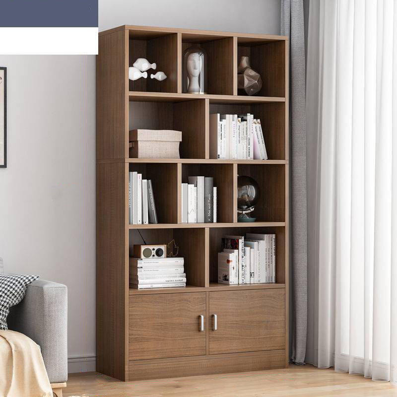 Modern Vertical Closed Back Bookcase Engineered Wood Bookshelf with Cabinets 31.5"L x 9.4"W x 70.9"H Walnut Cabinets Clearhalo 'Bookcases' 'furn' 'furn_bookcases' 'Furniture' 'Office Furniture' 6359120