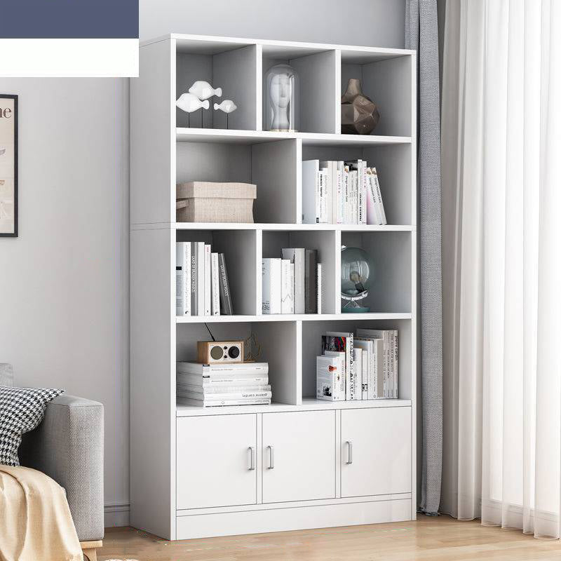 Modern Vertical Closed Back Bookcase Engineered Wood Bookshelf with Cabinets 39.4"L x 9.4"W x 70.9"H White Cabinets Clearhalo 'Bookcases' 'furn' 'furn_bookcases' 'Furniture' 'Office Furniture' 6359121