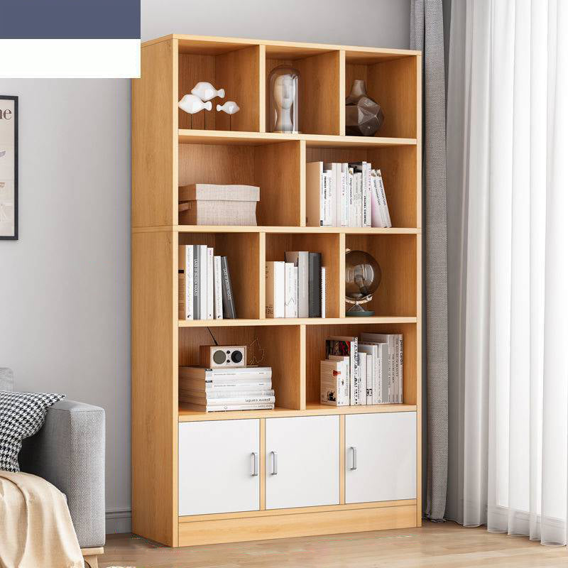 Modern Vertical Closed Back Bookcase Engineered Wood Bookshelf with Cabinets 39.4"L x 9.4"W x 70.9"H Natural Cabinets Clearhalo 'Bookcases' 'furn' 'furn_bookcases' 'Furniture' 'Office Furniture' 6359122