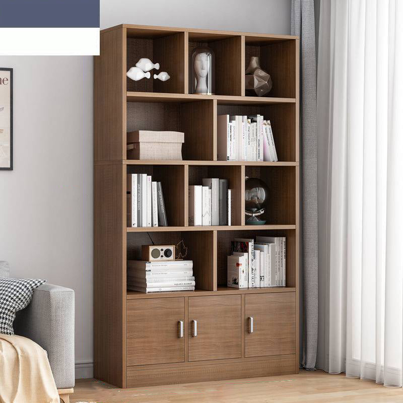 Modern Vertical Closed Back Bookcase Engineered Wood Bookshelf with Cabinets 39.4"L x 9.4"W x 70.9"H Walnut Cabinets Clearhalo 'Bookcases' 'furn' 'furn_bookcases' 'Furniture' 'Office Furniture' 6359123