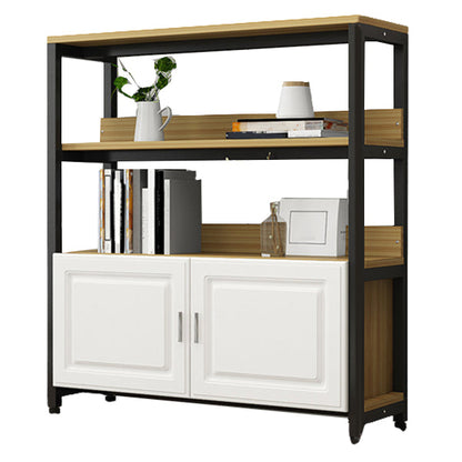 Metal Engineered Wood Shelf Bookcase Modern Home Open Book Shelf with 2 Doors