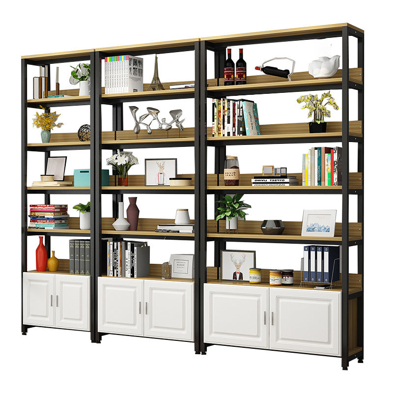 Metal Engineered Wood Shelf Bookcase Modern Home Open Book Shelf with 2 Doors