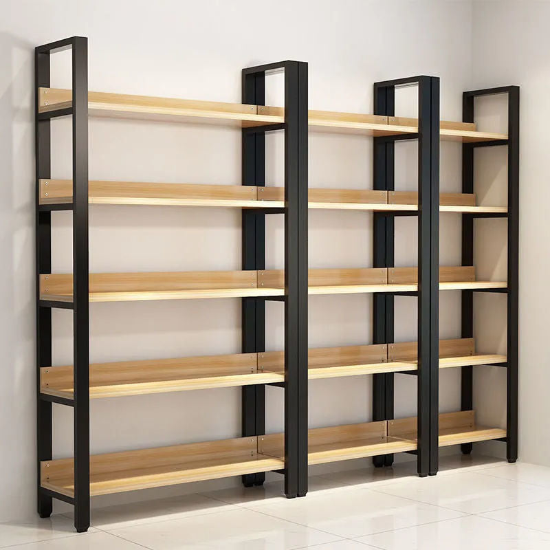 Metal and Wooden Shelf Bookcase Open Modern Brown Book Shelf for Office Clearhalo 'Bookcases' 'furn' 'furn_bookcases' 'Furniture' 'Office Furniture' 6359376