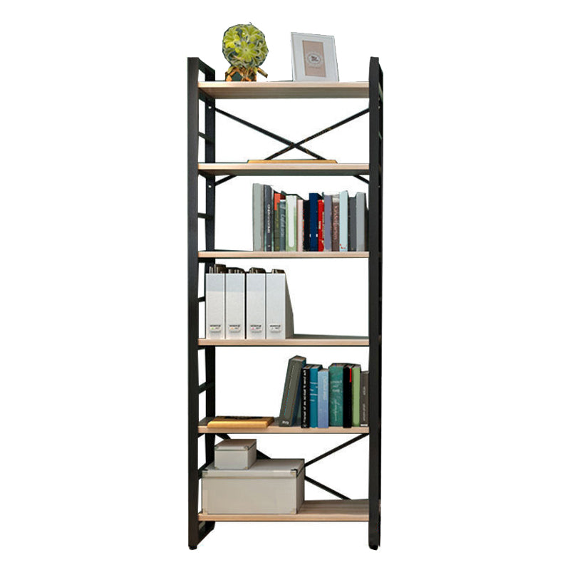 Metal and Wooden Shelf Bookcase Open Modern Brown Book Shelf for Office Clearhalo 'Bookcases' 'furn' 'furn_bookcases' 'Furniture' 'Office Furniture' 6359377