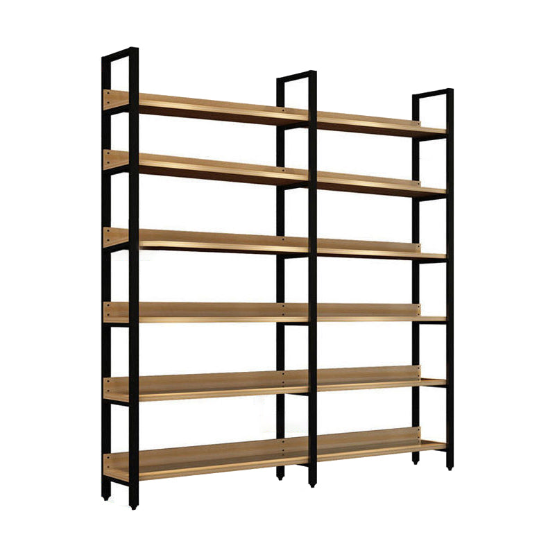 Metal and Wooden Shelf Bookcase Open Modern Brown Book Shelf for Office 70.9"L x 11.8"W x 83.5"H Clearhalo 'Bookcases' 'furn' 'furn_bookcases' 'Furniture' 'Office Furniture' 6359382