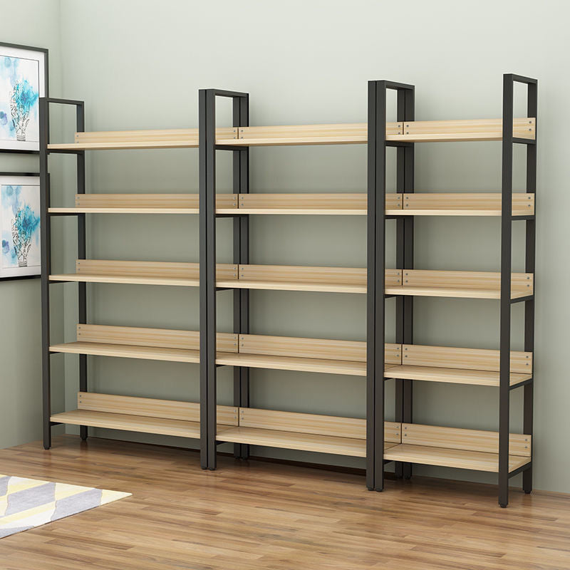 Metal and Wooden Shelf Bookcase Open Modern Brown Book Shelf for Office Clearhalo 'Bookcases' 'furn' 'furn_bookcases' 'Furniture' 'Office Furniture' 6359383