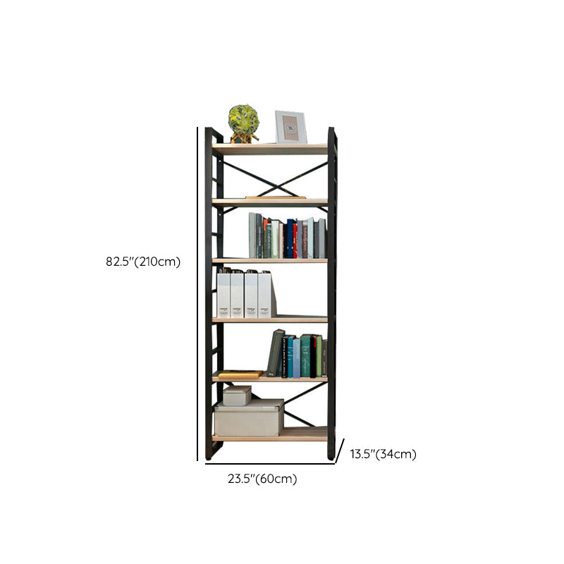 Metal and Wooden Shelf Bookcase Open Modern Brown Book Shelf for Office Clearhalo 'Bookcases' 'furn' 'furn_bookcases' 'Furniture' 'Office Furniture' 6359409
