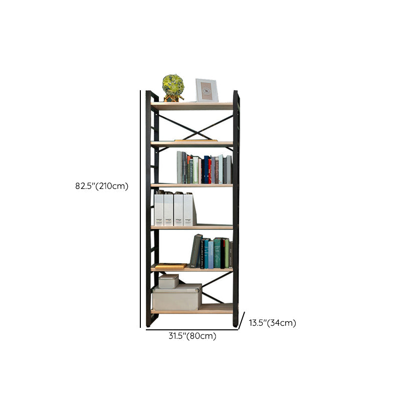 Metal and Wooden Shelf Bookcase Open Modern Brown Book Shelf for Office Clearhalo 'Bookcases' 'furn' 'furn_bookcases' 'Furniture' 'Office Furniture' 6359410