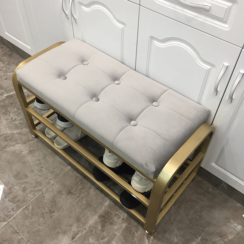 Cushioned Seating Bench 17.7" H Glam Metal Entryway Bench with Legs Light Gray Clearhalo 'Benches' 'Chairs & Seating' 'furn' 'furn_benches' 'Furniture' 'Living Room Furniture' 6359818