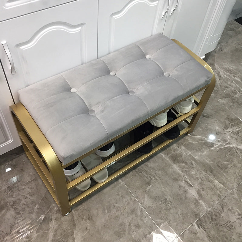 Cushioned Seating Bench 17.7" H Glam Metal Entryway Bench with Legs 47"L x 14"W x 18"H Light Gray Clearhalo 'Benches' 'Chairs & Seating' 'furn' 'furn_benches' 'Furniture' 'Living Room Furniture' 6359819