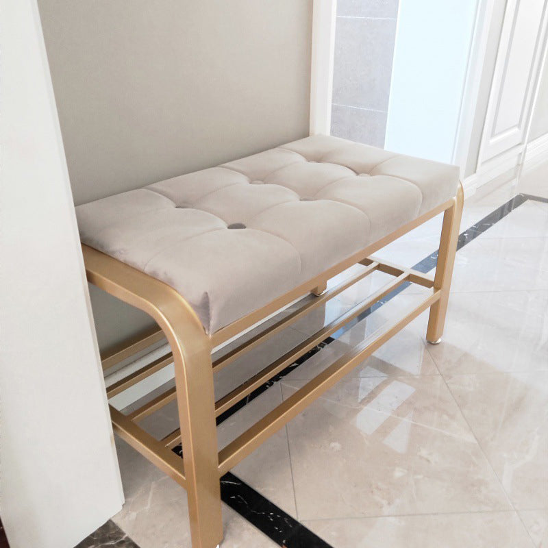 Cushioned Seating Bench 17.7" H Glam Metal Entryway Bench with Legs Grey Clearhalo 'Benches' 'Chairs & Seating' 'furn' 'furn_benches' 'Furniture' 'Living Room Furniture' 6359820