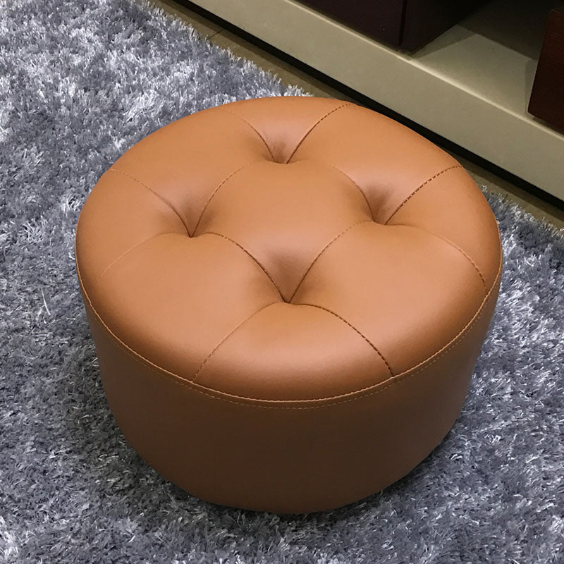 Contemporary Pouf Ottoman Faux Leather Upholstered Tufted Cylinder Shape Ottoman Brown 1 Piece Clearhalo 'furn' 'furn_ottomans_poufs' 'Furniture' 'Living Room Furniture' 'Ottomans & Poufs' 'ottomans_poufs' 6360055