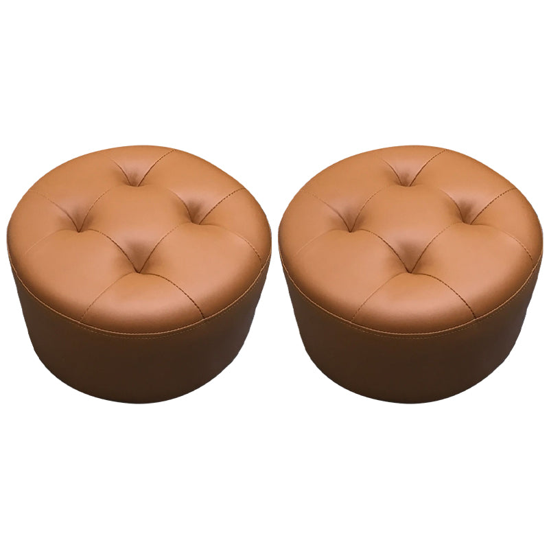 Contemporary Pouf Ottoman Faux Leather Upholstered Tufted Cylinder Shape Ottoman Brown 2 Piece Set Clearhalo 'furn' 'furn_ottomans_poufs' 'Furniture' 'Living Room Furniture' 'Ottomans & Poufs' 'ottomans_poufs' 6360056