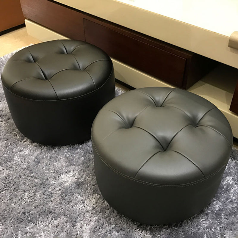 Contemporary Pouf Ottoman Faux Leather Upholstered Tufted Cylinder Shape Ottoman Clearhalo 'furn' 'furn_ottomans_poufs' 'Furniture' 'Living Room Furniture' 'Ottomans & Poufs' 'ottomans_poufs' 6360057