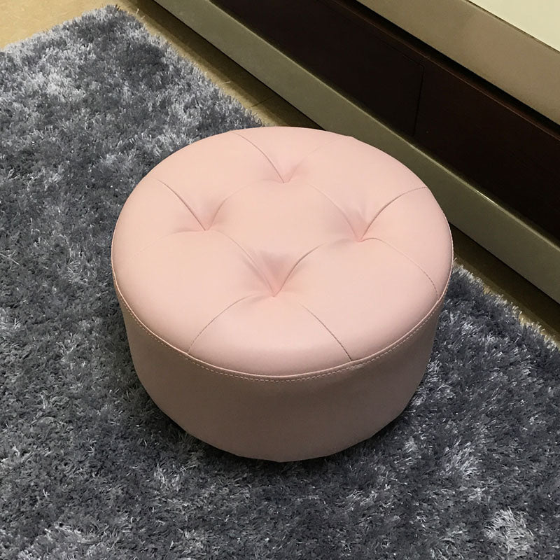Contemporary Pouf Ottoman Faux Leather Upholstered Tufted Cylinder Shape Ottoman Pink 1 Piece Clearhalo 'furn' 'furn_ottomans_poufs' 'Furniture' 'Living Room Furniture' 'Ottomans & Poufs' 'ottomans_poufs' 6360061