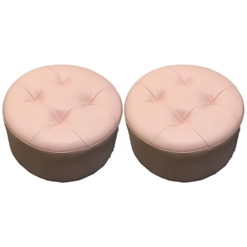 Contemporary Pouf Ottoman Faux Leather Upholstered Tufted Cylinder Shape Ottoman Pink 2 Piece Set Clearhalo 'furn' 'furn_ottomans_poufs' 'Furniture' 'Living Room Furniture' 'Ottomans & Poufs' 'ottomans_poufs' 6360063
