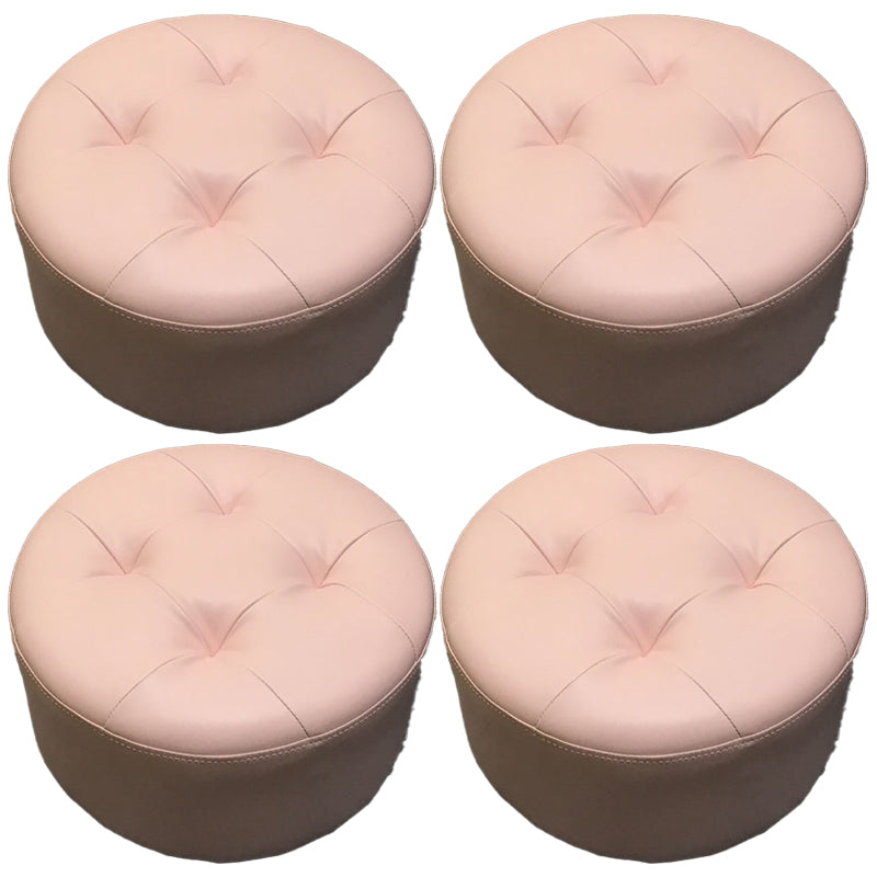 Contemporary Pouf Ottoman Faux Leather Upholstered Tufted Cylinder Shape Ottoman Pink 4 Piece Set Clearhalo 'furn' 'furn_ottomans_poufs' 'Furniture' 'Living Room Furniture' 'Ottomans & Poufs' 'ottomans_poufs' 6360064