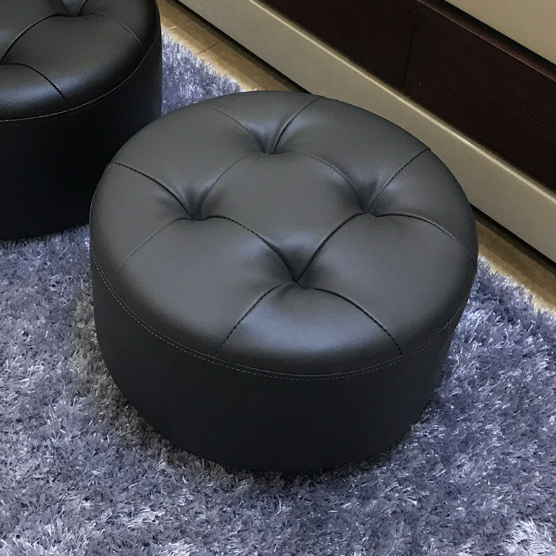 Contemporary Pouf Ottoman Faux Leather Upholstered Tufted Cylinder Shape Ottoman Gray 1 Piece Clearhalo 'furn' 'furn_ottomans_poufs' 'Furniture' 'Living Room Furniture' 'Ottomans & Poufs' 'ottomans_poufs' 6360066
