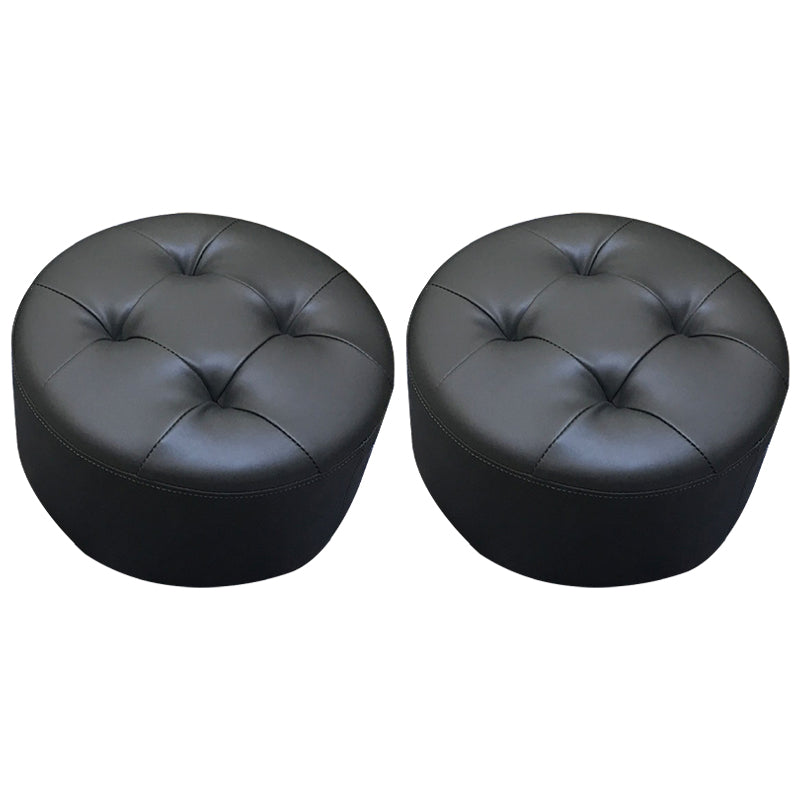 Contemporary Pouf Ottoman Faux Leather Upholstered Tufted Cylinder Shape Ottoman Gray 2 Piece Set Clearhalo 'furn' 'furn_ottomans_poufs' 'Furniture' 'Living Room Furniture' 'Ottomans & Poufs' 'ottomans_poufs' 6360067