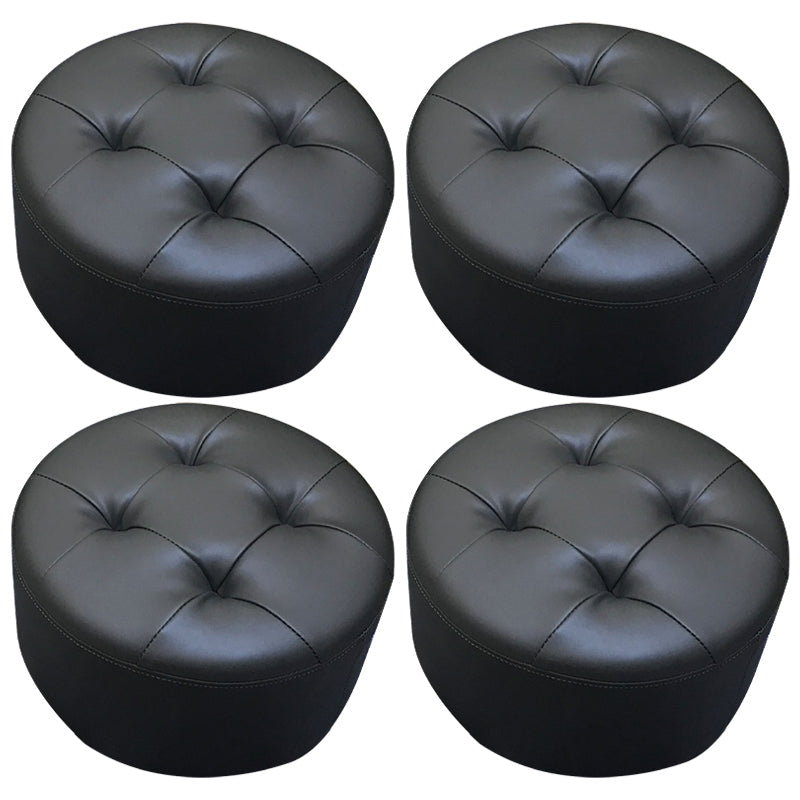 Contemporary Pouf Ottoman Faux Leather Upholstered Tufted Cylinder Shape Ottoman Gray 4 Piece Set Clearhalo 'furn' 'furn_ottomans_poufs' 'Furniture' 'Living Room Furniture' 'Ottomans & Poufs' 'ottomans_poufs' 6360068