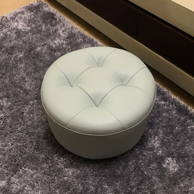 Contemporary Pouf Ottoman Faux Leather Upholstered Tufted Cylinder Shape Ottoman Blue 1 Piece Clearhalo 'furn' 'furn_ottomans_poufs' 'Furniture' 'Living Room Furniture' 'Ottomans & Poufs' 'ottomans_poufs' 6360069