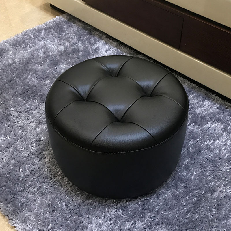 Contemporary Pouf Ottoman Faux Leather Upholstered Tufted Cylinder Shape Ottoman Black 1 Piece Clearhalo 'furn' 'furn_ottomans_poufs' 'Furniture' 'Living Room Furniture' 'Ottomans & Poufs' 'ottomans_poufs' 6360072