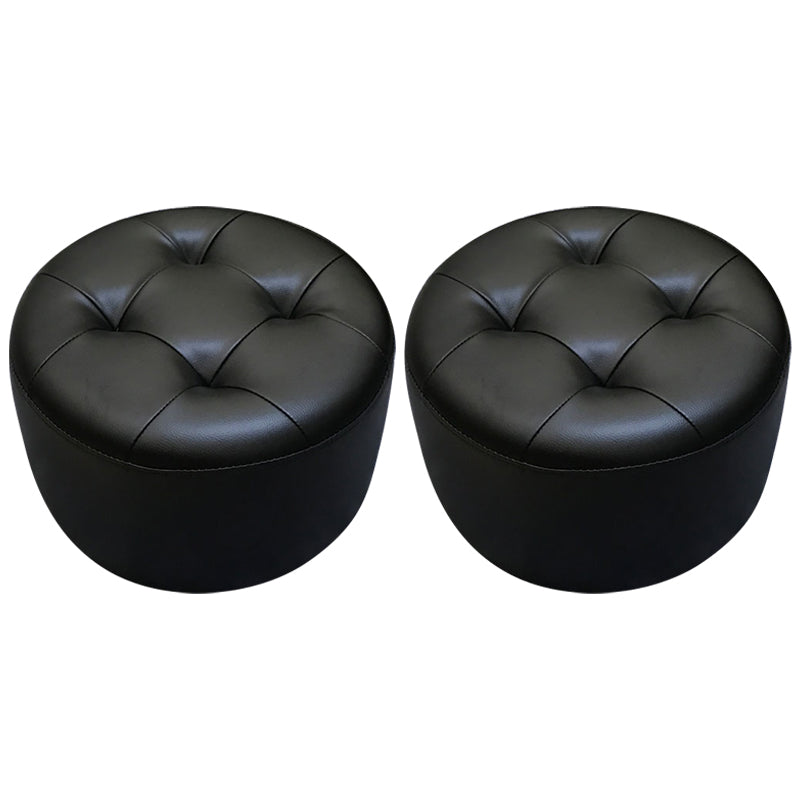 Contemporary Pouf Ottoman Faux Leather Upholstered Tufted Cylinder Shape Ottoman Black 2 Piece Set Clearhalo 'furn' 'furn_ottomans_poufs' 'Furniture' 'Living Room Furniture' 'Ottomans & Poufs' 'ottomans_poufs' 6360073
