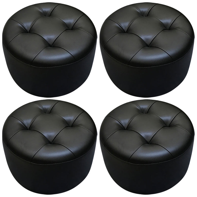 Contemporary Pouf Ottoman Faux Leather Upholstered Tufted Cylinder Shape Ottoman Black 4 Piece Set Clearhalo 'furn' 'furn_ottomans_poufs' 'Furniture' 'Living Room Furniture' 'Ottomans & Poufs' 'ottomans_poufs' 6360074