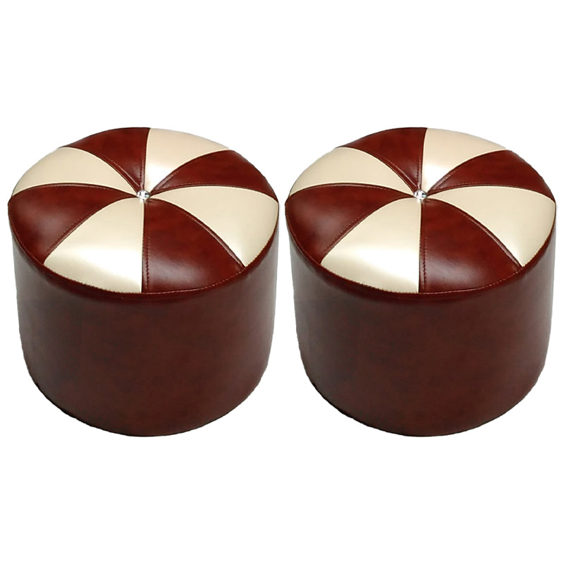 Dark Brown Round Pouf Stain Resistant Color Piece Pouf for Living Room 14.6"L x 14.6"W x 11.8"H Brown 2 Piece Set Clearhalo 'furn' 'furn_ottomans_poufs' 'Furniture' 'Living Room Furniture' 'Ottomans & Poufs' 'ottomans_poufs' 6360193