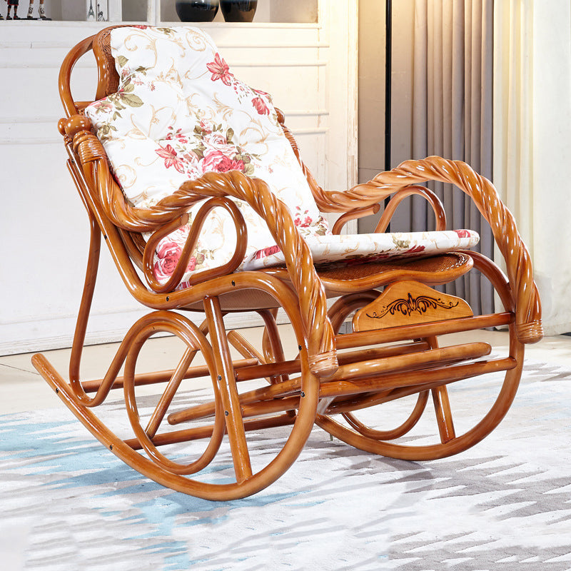 Woven Rope Rocking Chair Rattan Traditional Solid Rocking Accent Chair with Cushions Orange Upholstered Clearhalo 'Chairs & Seating' 'furn' 'furn_rocking_chairs' 'Furniture' 'Living Room Furniture' 'Rocking Chairs' 'rocking_chairs' 6362446