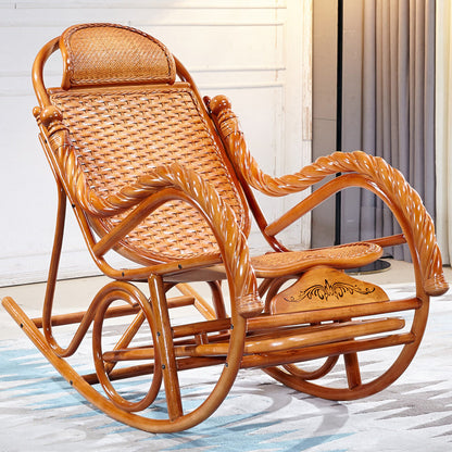 Woven Rope Rocking Chair Rattan Traditional Solid Rocking Accent Chair with Cushions Orange Non-Upholstered Clearhalo 'Chairs & Seating' 'furn' 'furn_rocking_chairs' 'Furniture' 'Living Room Furniture' 'Rocking Chairs' 'rocking_chairs' 6362447