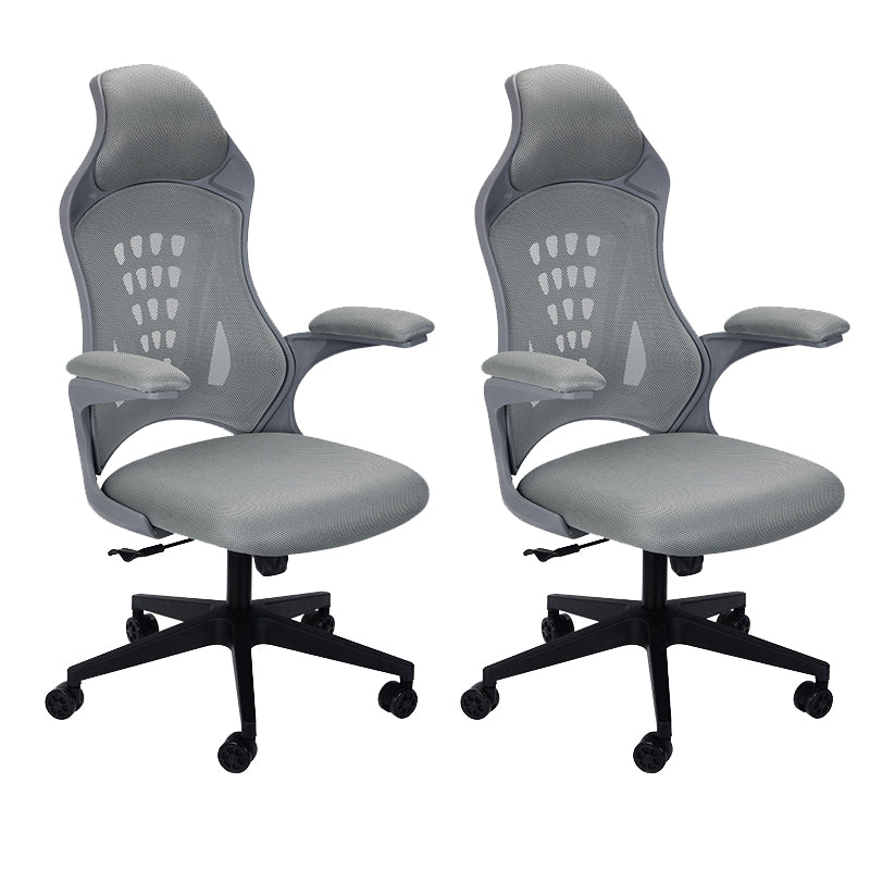 Modern Desk Chair Mesh Swivel Executive Chair High-Back Chair in Gray 2 Piece Set Clearhalo 'furn' 'furn_office_chair' 'Furniture' 'Office Chairs' 'Office Furniture' 'office_chair' 6362624