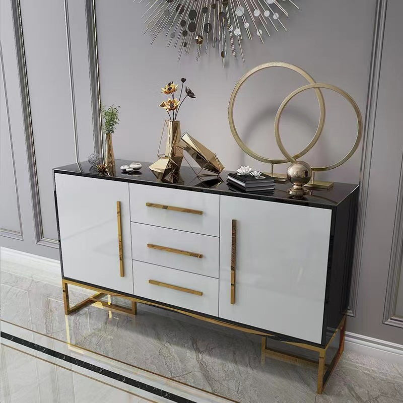 Glam Sideboard Buffet 3 Drawers and 2 Doors Cabinets Matte High Gloss Sideboard Black White Clearhalo 'buffet_sideboard' 'Buffets & Sideboards' 'furn' 'furn_buffet_sideboard' 'Furniture' 'Kitchen & Dining Furniture' 6362648