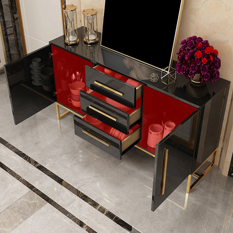 Glam Sideboard Buffet 3 Drawers and 2 Doors Cabinets Matte High Gloss Sideboard Clearhalo 'buffet_sideboard' 'Buffets & Sideboards' 'furn' 'furn_buffet_sideboard' 'Furniture' 'Kitchen & Dining Furniture' 6362654