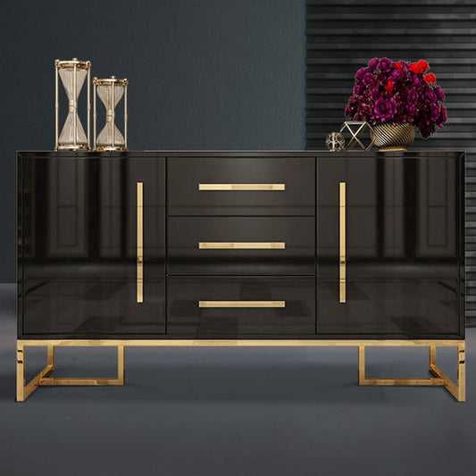 Glam Sideboard Buffet 3 Drawers and 2 Doors Cabinets Matte High Gloss Sideboard Clearhalo 'buffet_sideboard' 'Buffets & Sideboards' 'furn' 'furn_buffet_sideboard' 'Furniture' 'Kitchen & Dining Furniture' 6362655