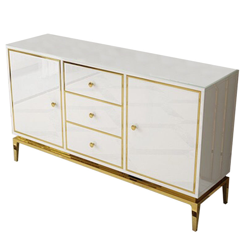 Glam Sideboard Buffet Mirrored 3 Drawers and 2 Doors Cabinets Buffet Sideboard 47"L x 16"W x 31"H White Clearhalo 'buffet_sideboard' 'Buffets & Sideboards' 'furn' 'furn_buffet_sideboard' 'Furniture' 'Kitchen & Dining Furniture' 6362733