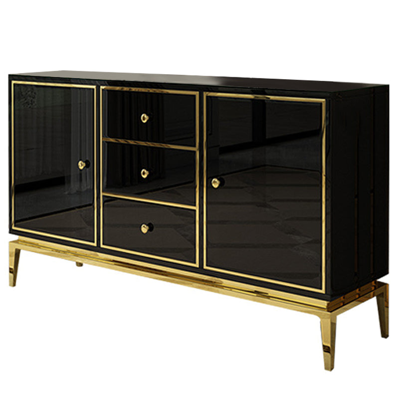 Glam Sideboard Buffet Mirrored 3 Drawers and 2 Doors Cabinets Buffet Sideboard 59"L x 16"W x 31"H Black Clearhalo 'buffet_sideboard' 'Buffets & Sideboards' 'furn' 'furn_buffet_sideboard' 'Furniture' 'Kitchen & Dining Furniture' 6362736