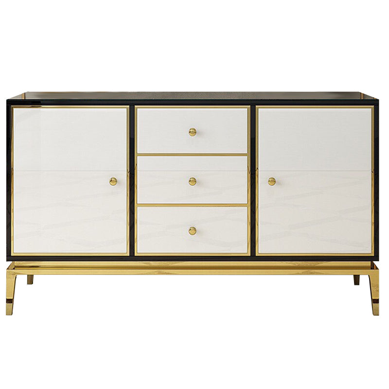 Glam Sideboard Buffet Mirrored 3 Drawers and 2 Doors Cabinets Buffet Sideboard 59"L x 16"W x 31"H Black White Clearhalo 'buffet_sideboard' 'Buffets & Sideboards' 'furn' 'furn_buffet_sideboard' 'Furniture' 'Kitchen & Dining Furniture' 6362737