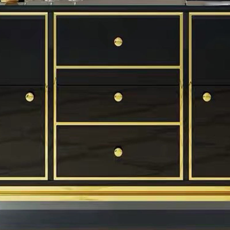Glam Sideboard Buffet Mirrored 3 Drawers and 2 Doors Cabinets Buffet Sideboard Clearhalo 'buffet_sideboard' 'Buffets & Sideboards' 'furn' 'furn_buffet_sideboard' 'Furniture' 'Kitchen & Dining Furniture' 6362743