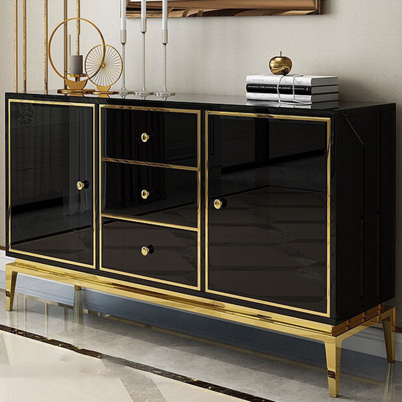 Glam Sideboard Buffet Mirrored 3 Drawers and 2 Doors Cabinets Buffet Sideboard Clearhalo 'buffet_sideboard' 'Buffets & Sideboards' 'furn' 'furn_buffet_sideboard' 'Furniture' 'Kitchen & Dining Furniture' 6362747